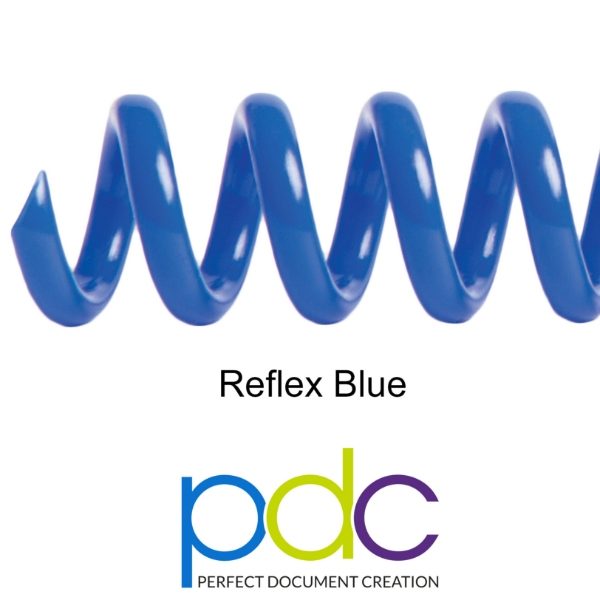 A4 LENGTH - 8MM PLASTIKOIL REFLEX BLUE PVC SPIRAL COILS Reflex Blue BOXED IN 200 4:1 PITCH
